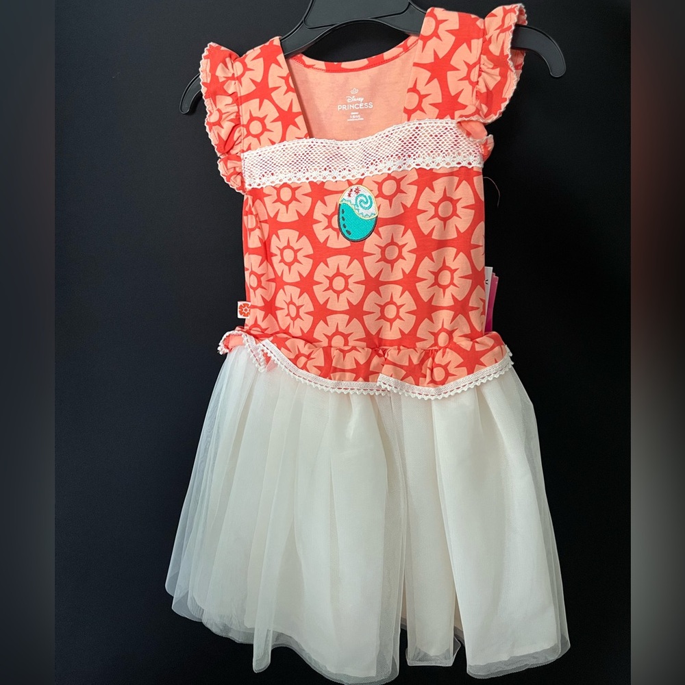 Orange Floral Dress with White Tulle Skirt